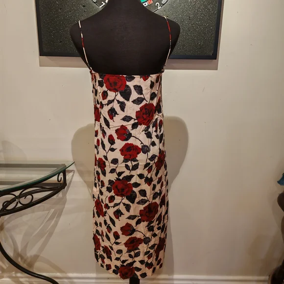 Ganni V-neck Rose Print Slip Silk Dress 07000 - Picture 10 of 14